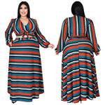 Wholesale Plus Size Clothing Striped Printed Long Sleeve Top Long Skirt Set