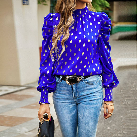 Polka Dot Commuter Round Neck Long Sleeve Shirt Wholesale Women'S Top