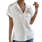 Elegant Zebra Print Short-Sleeved Single-Breasted Lapel Shirt Wholesale Womens Tops