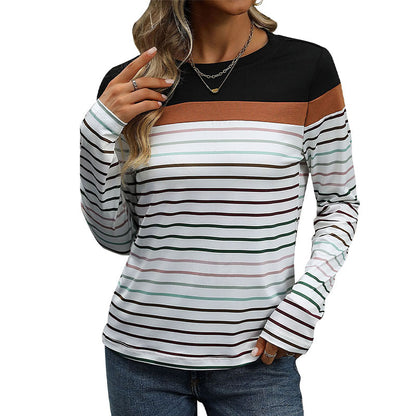 Long Sleeve Striped Casual T-Shirts Wholesale Womens Clothing N3824112000015