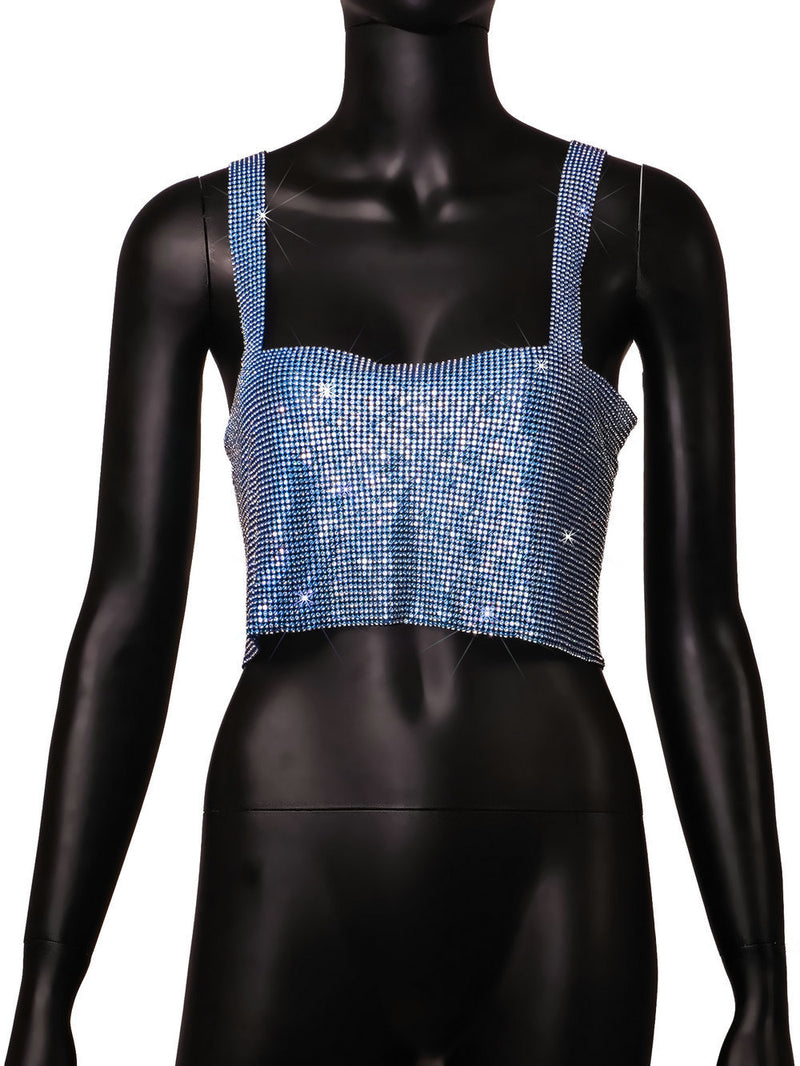 Nightclub Metallic Pieces With Diamonds Lacing Chain Suspenders Bralette Sequin Tops Wholesale Womens Tops
