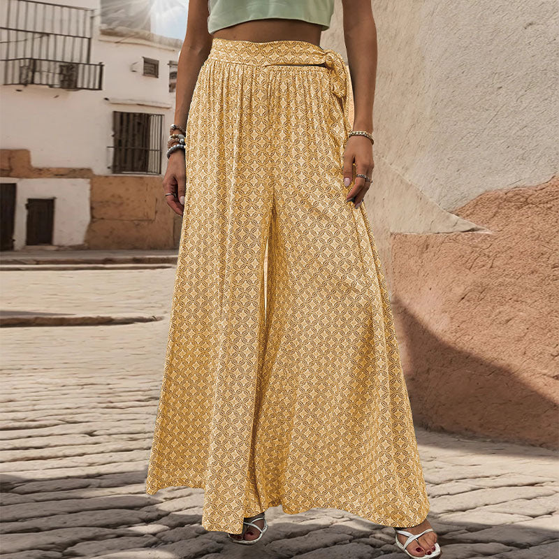 Ethnic Print Flared Wide Leg Pants Wholesale Womens Clothing N3824050700009