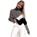 Fashion Batwing Sleeve Colorblocked Stripe Turtleneck Knit Sweater Wholesale Womens Tops