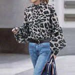 Casual Lapel Puff Sleeve Top Leopard Print Shirt Wholesale Womens Clothing N3823100900005