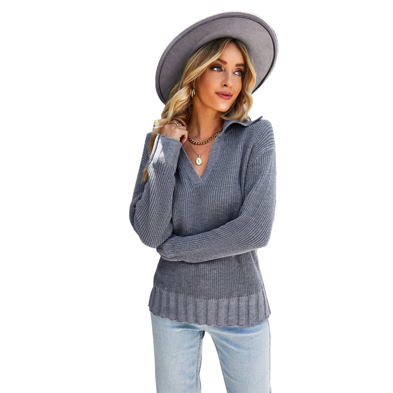 Temperament Long-Sleeved Shirt Collar Sweater Wholesale Womens Tops