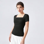 Fashion Solid Color Square Collar Versatile Knitted Short-Sleeved T-Shirt Wholesale Womens Tops