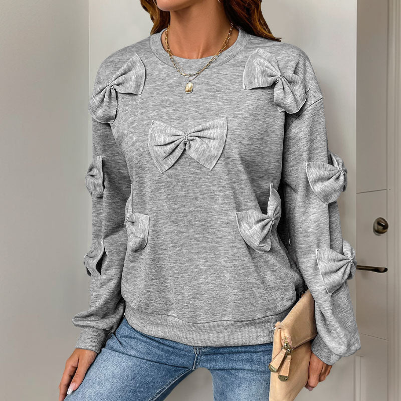 Bowknot Grey Crewneck Sweatshirts Wholesale Womens Clothing N3824112000035