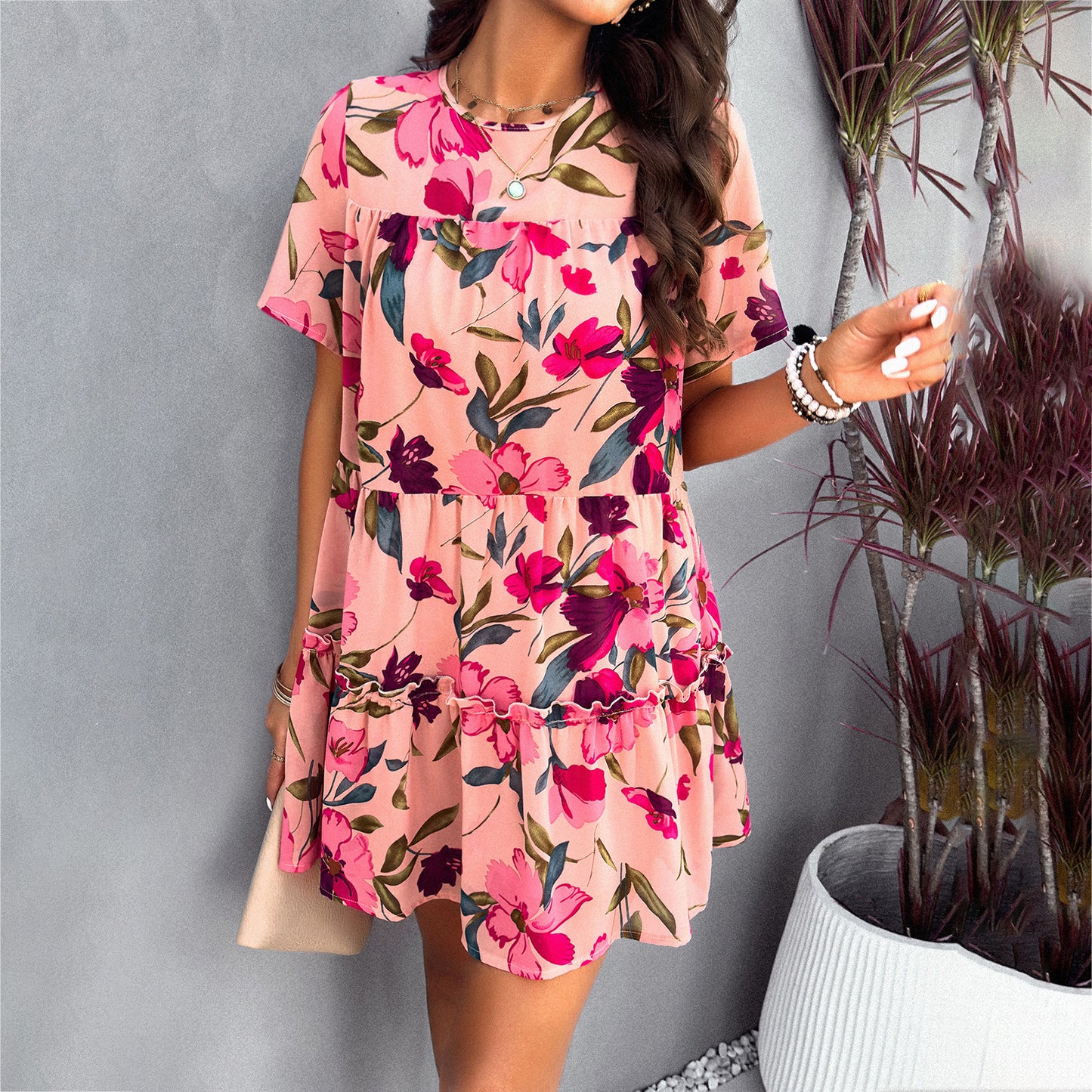 Women's Casual Resort Printed Short Sleeve Dresses Wholesale Womens Clothing N3823122900113