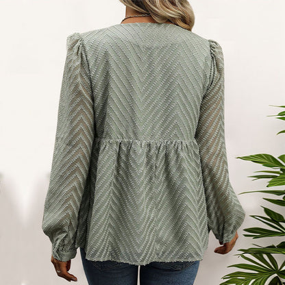 Solid Color Long Sleeve Jacquard Shirts Wholesale Womens Clothing N3824080900014