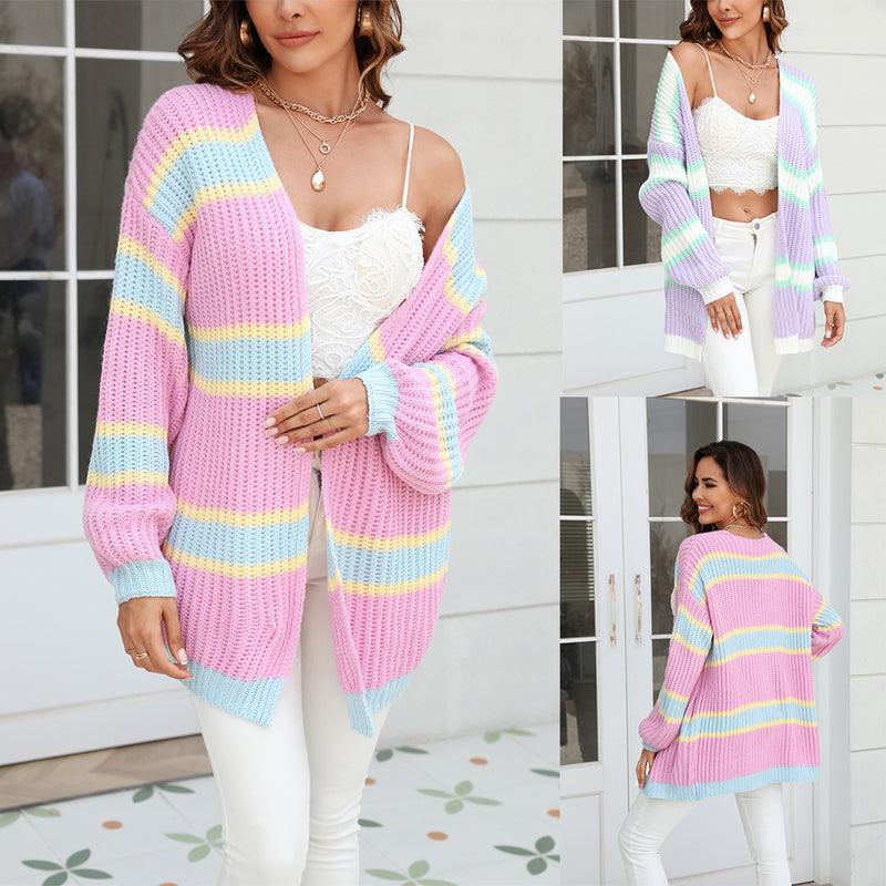 Fashion Long Sleeve Color Clash Twist Cardigan Sweater Jacket Wholesale Womens Clothing
