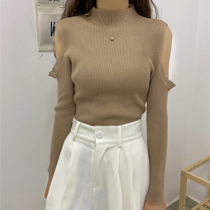 Slim Long-Sleeved Small High-Collared Armless Pullover Knitwear Wholesale Womens Tops