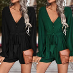 Long Sleeve Loose Solid Color Commuter Playssuits Wholesale Womens Clothing