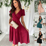 Sexy V-Neck Solid Color Short Sleeve Midi Dresses Wholesale Womens Clothing N3824052000045