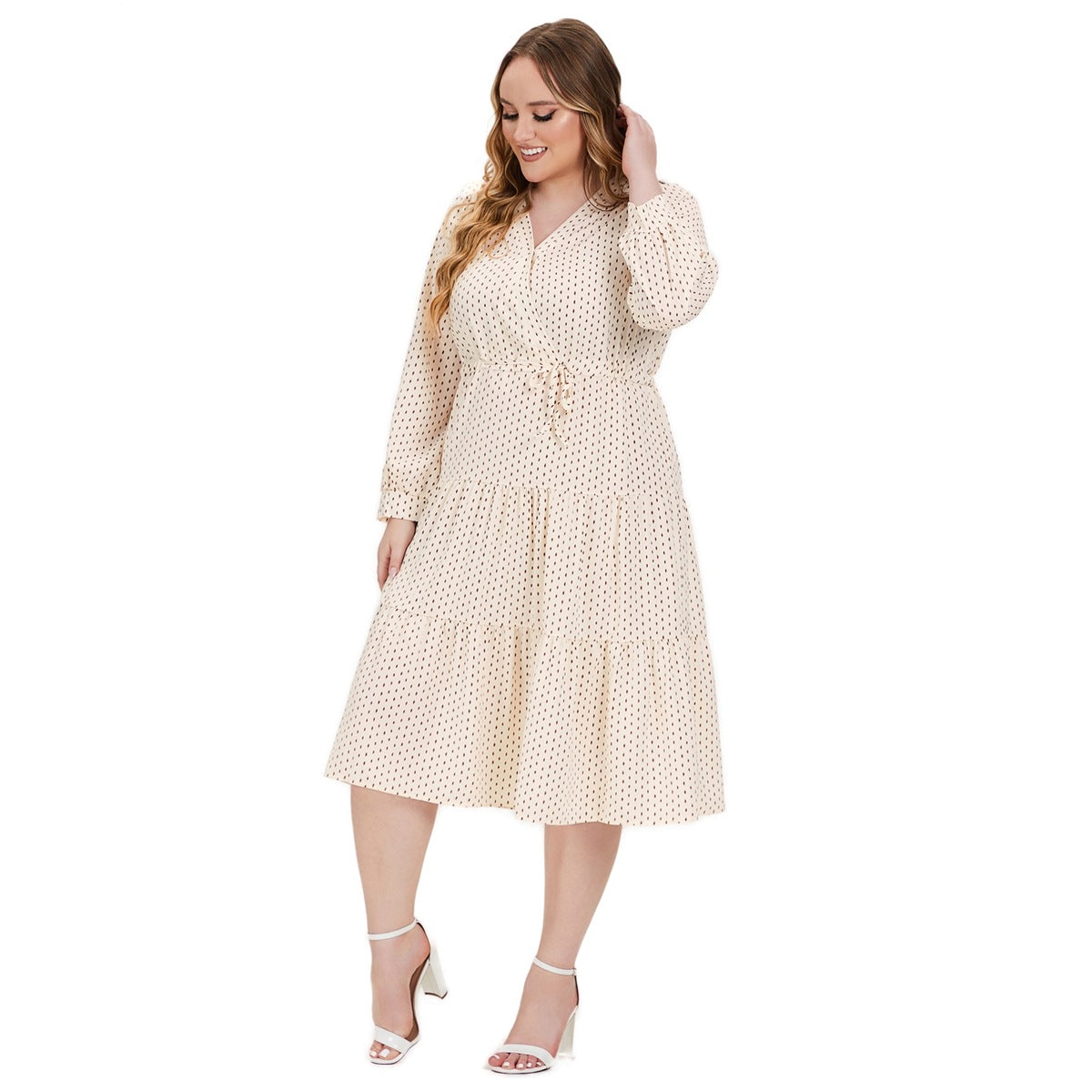 Plus Size Long Sleeve Polka Dots Dresses Wholesale Womens Clothing N3824080300011