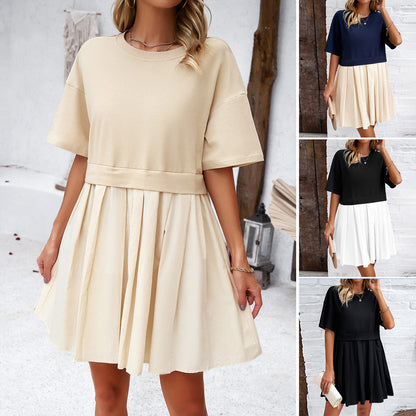 Women's Elegant Short Sleeve Patchwork Dresses Wholesale Womens Clothing N3823122900114