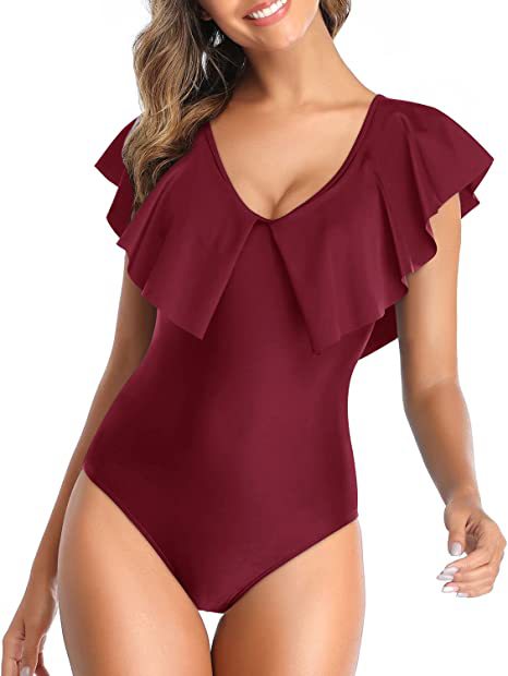 Low-Cut Triangle Solid Ruffle One-Piece Swimsuit Wholesale Women'S Clothing