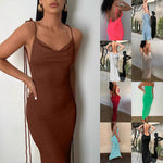 Sexy Lace-up Solid Color Dress Tube Top Halter Neck Open Back Maxi Dresses Wholesale Womens Clothing N3824052000011
