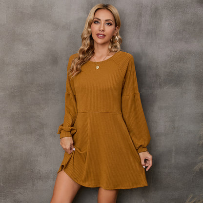 Casual Long Sleeve Solid Color Ribbed Knit Dress Or With Belt Wholesale Dresses