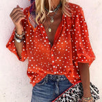 Fashion Polka Dot Print V-Neck Button Down Long Sleeve Shirt Wholesale Womens Tops