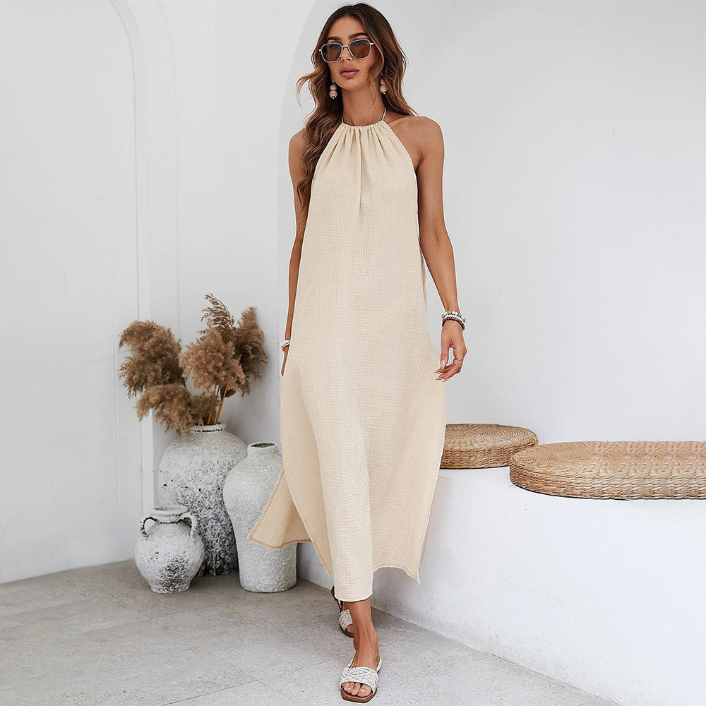 Backless Seaside Resort Halterneck Maxi Dresses Wholesale Womens Clothing N3824052000069