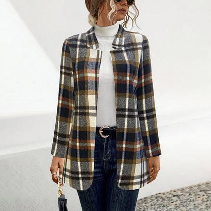 Casual Plaid Jacket Fall Winter Cardigan Wholesale Womens Clothing N3824080300071