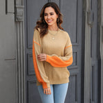 Casual Round Neck Color Block Long Sleeve Knit Top Wholesale Womens Tops