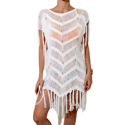 Hollow Beach Cover Up Hand Crochet Tassel Knit Dresses Wholesale Womens Clothing N3824052500016