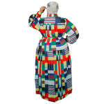 Wholesale Women Plus Size Clothing Color Contrast Striped Pleated Belt Dress