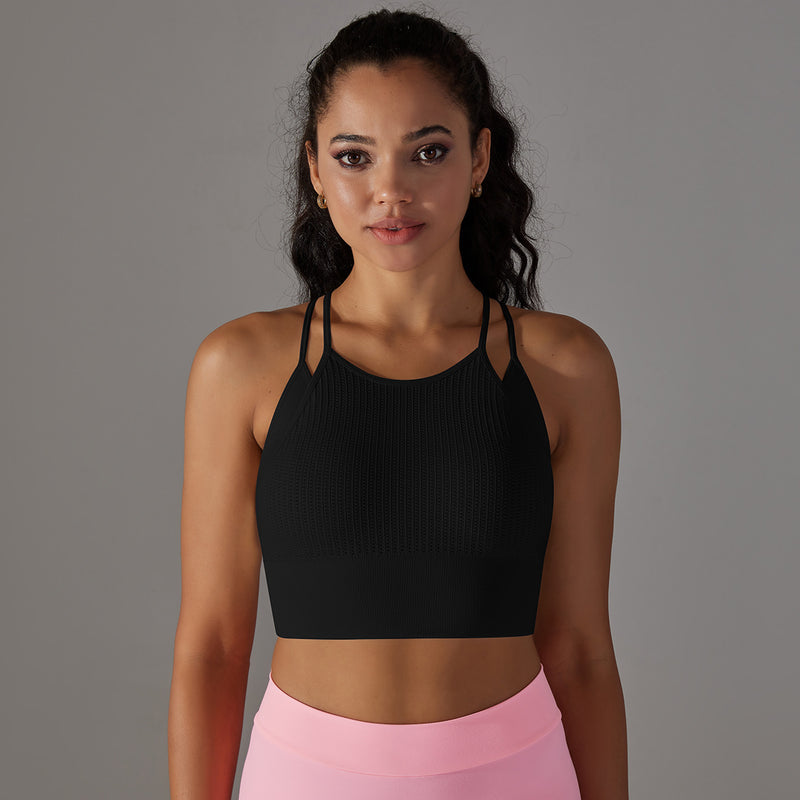 Seamless Knit Thread Double Layer Sport Crop Tops Wholesale Women'S Top