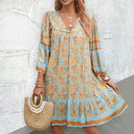 Bohemian Casual V-Neck Printed Dresses Wholesale Womens Clothing N3824062100006