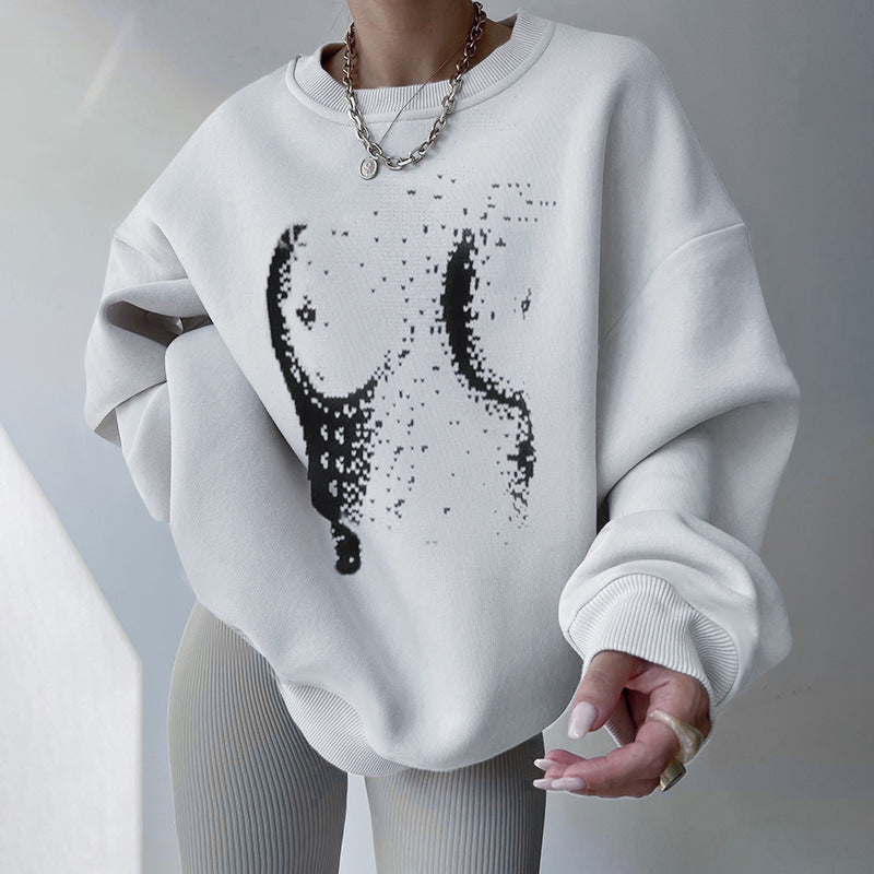 Casual Long Sleeve Pullover Body Printed Sweatshirt Wholesale Womens Tops