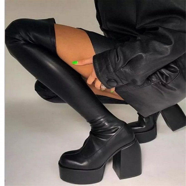 Square Toe High Heel Chunky Heel Solid Color Martin Boots Wholesale Women'S Clothing
