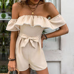 Off-Shoulder Ruffle Solid Color Rompers & Jumpsuits Wholesale Womens Clothing N3824040700311
