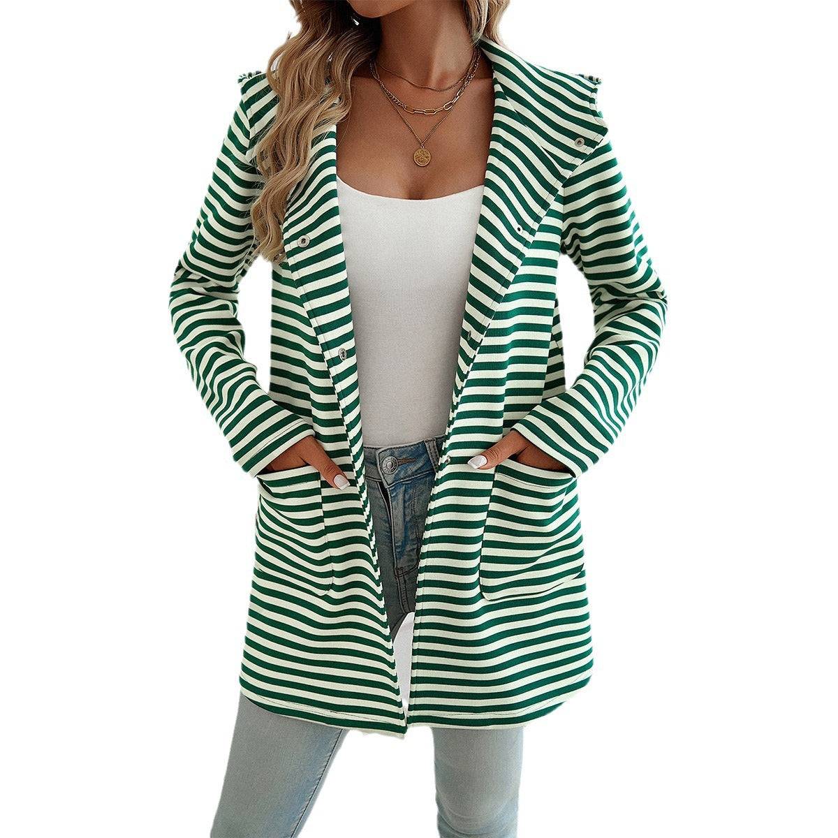 Striped Cardigan Hooded Knitted Long Sleeve Jackets Wholesale Womens Clothing N3824082000002