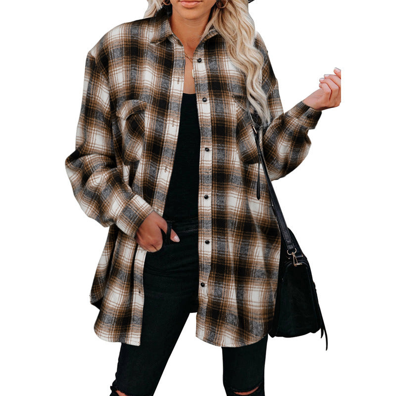 Plaid Button Down All-Match Casual Loose Lapel Shirt Wholesale Women'S Top