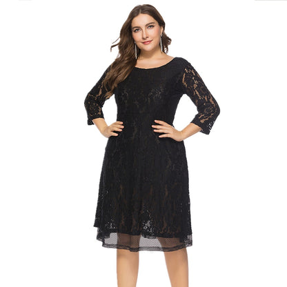 Plus Size Round Neck 3/4 Sleeve Lace Party Dresses Wholesale Womens Clothing N3824080300027