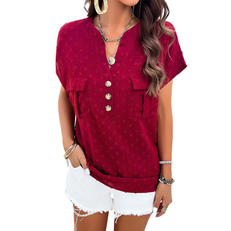 Women's Casual V-Neck Button-Down Shirt Wholesale Womens Clothing N3823122900134