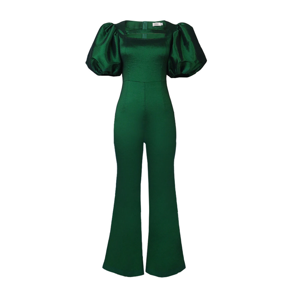 Elegant Solid Color Square Neck Bubble Sleeve Party Jumpsuit Wholesale Jumpsuits