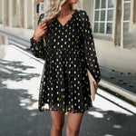 Casual Chiffon V-Neck Long Sleeve Polka Dot Dress Wholesale Dresses