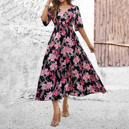 Resort Casual Printed Swing Dress Wholesale Womens Clothing N3824042900075