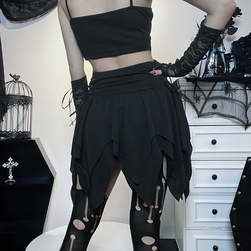 Dark Punk High Waist Belt Irregular Skirt Wholesale Women'S Bottom