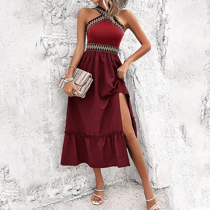 Elegant Halter High Waist Slit Dresses Wholesale Womens Clothing N3824062180001