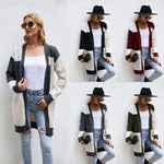 Casual Colorblocked Plaid Knit Cardigan Sweater Jacket Wholesale Womens Clothing