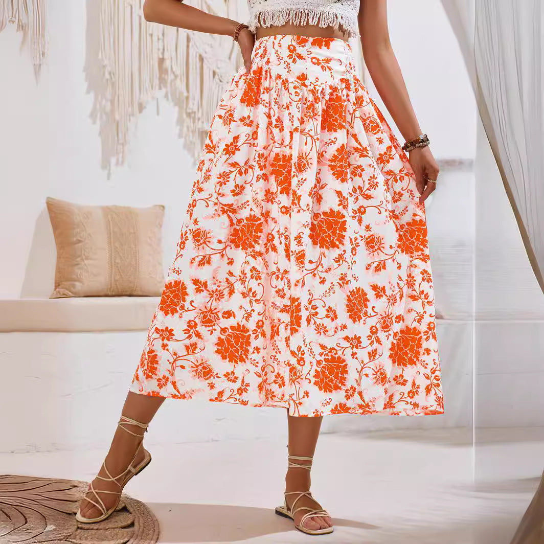 Printed Casual Waisted Maxi Skirts Wholesale Womens Clothing N3824050700078