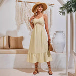Casual V-Neck Solid Color Hollow Sling Dresses Wholesale Womens Clothing N3824050700058