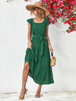 Square Neck Ruffled Solid Color Simple Dress Wholesale Dresses