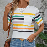 Color Striped Short Sleeve T-Shirt Wholesale Womens Clothing N3824040700306
