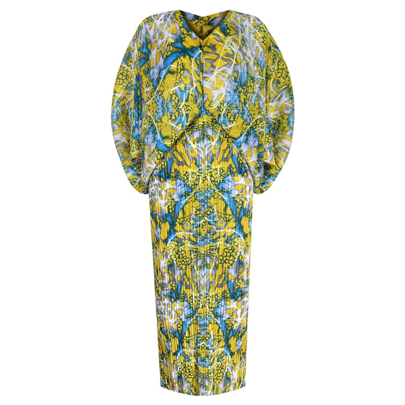 Tie-Dye Fission Print Loose Casual Bat Sleeve Dress Wholesale Womens Clothing N3823082300021