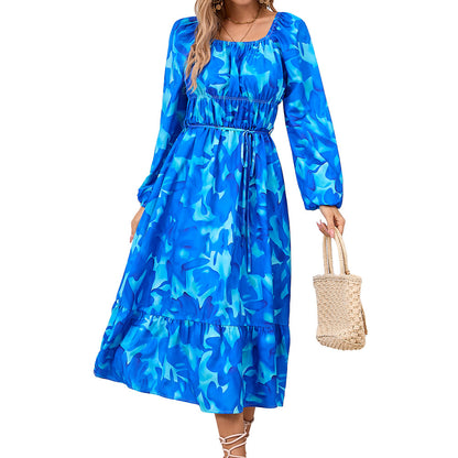 Long Sleeve Printed Fitted Midi Dresses Wholesale Womens Clothing N3824070500014