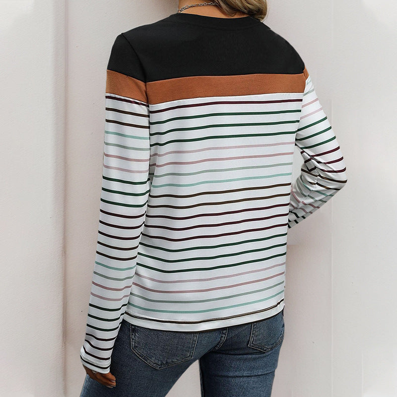 Long Sleeve Striped Casual T-Shirts Wholesale Womens Clothing N3824112000015